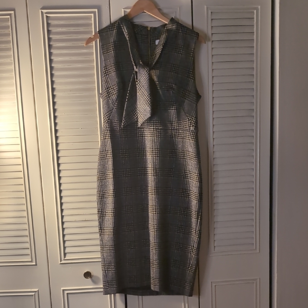 Calvin Klein Silver Gray Sheath Dress with Tie Front